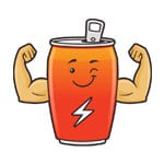 Energy drink can cartoon mascot flexing muscles vector illustration